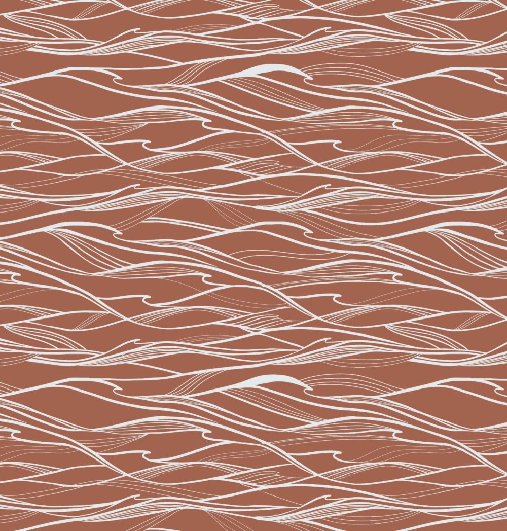 California Waves in Terracotta Wallpaper